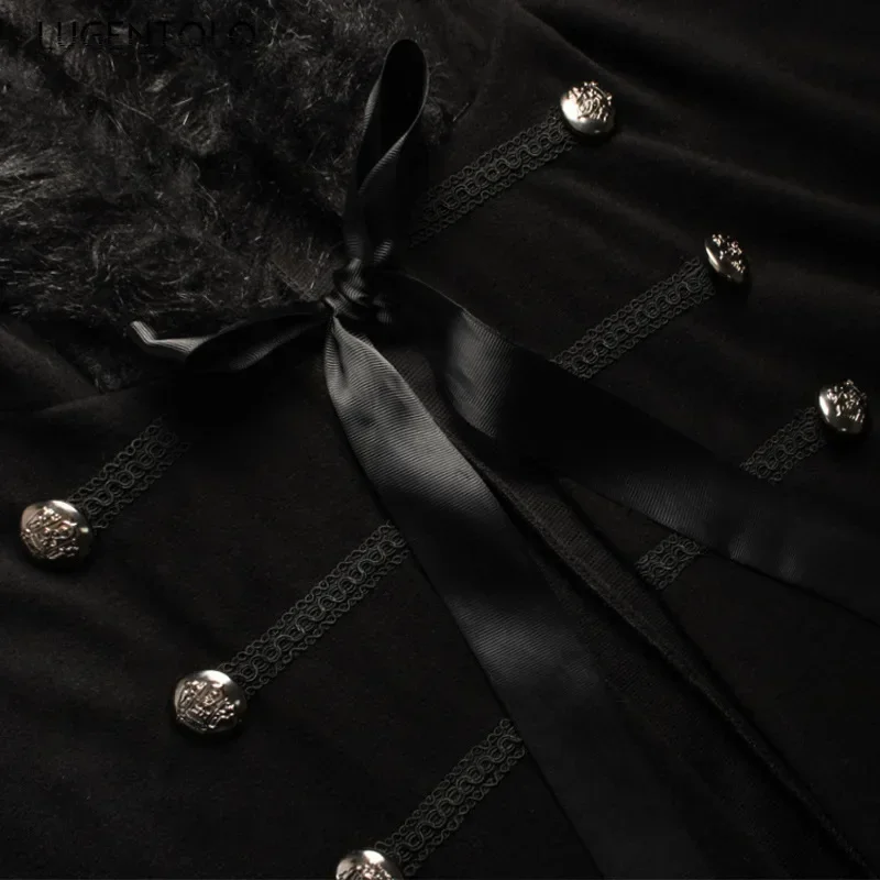 Men Punk Vintage Cape Casual Cloak Halloween Fur Collar Hooded Trench Medieval Costume Renaissance Party Autumn Winter Long Coat