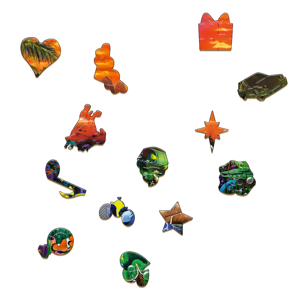 Creative Wooden Puzzle Marine Animals At Sunset Funny Toy Animal Wood Puzzles Smart Games Shaped Jigsaw Puzzle Best Gift For Kid