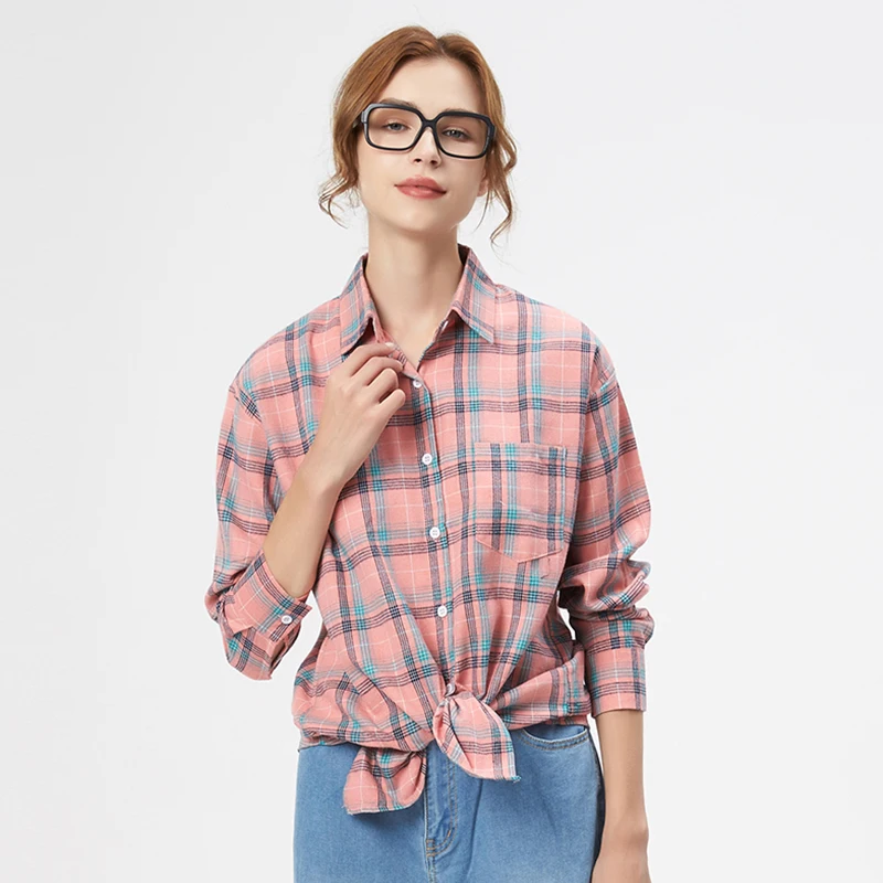 Loose Casual Style Women\'s Yellow Red Plaid Shirt 2023 New Womens Tops Large Size Long Sleeve Shirts Boutique Clothing