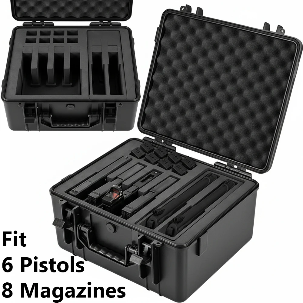 6 Pistol Case Hard Gun Case for Magazine/Pistol Suitcase Hunting Universal Handgun Transport Case for Shooting Range Carry Box
