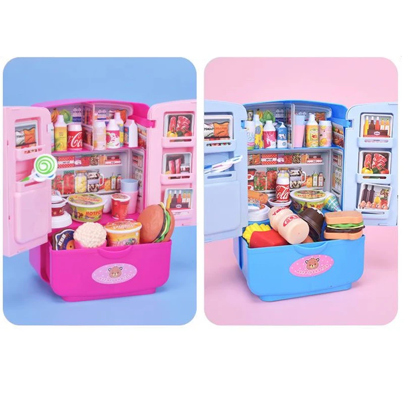Simulatie DIY Koelkast Mini Dubbele Deur Koelkast Accessoires Fantasiespel Educatief Speelgoed Set Voedsel Voor Kindercadeaus