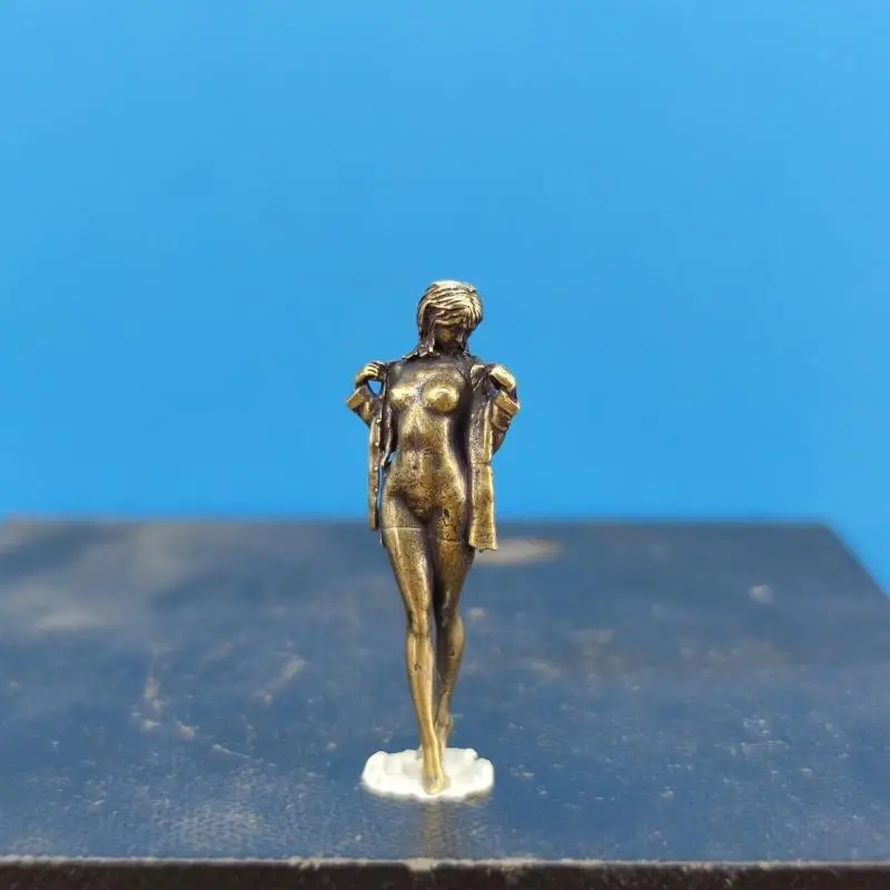 Retro Brass Beauty Female Doll Figurine Model Sexy Beauty Statue Creative Crafts Desktop Ornament Office Home Decoration Gift