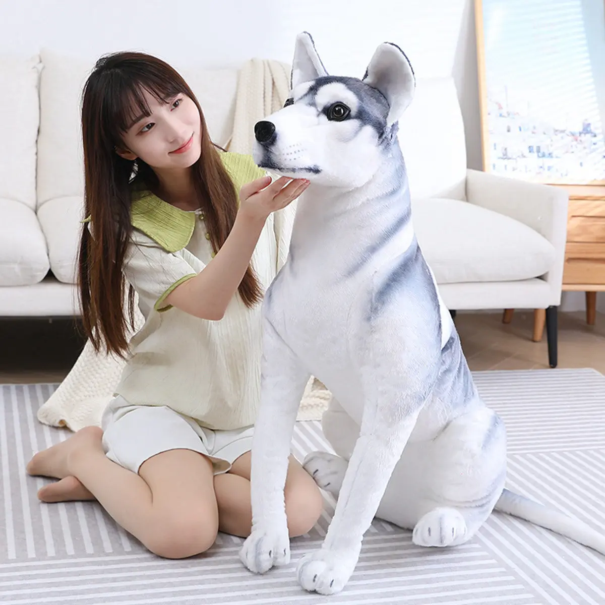 Simulation Husky Dog Doll Plush Toy Sitting&Lying Stuffed Animal Plushie Peluche Cuddly Pet Doggy Birthday Gift