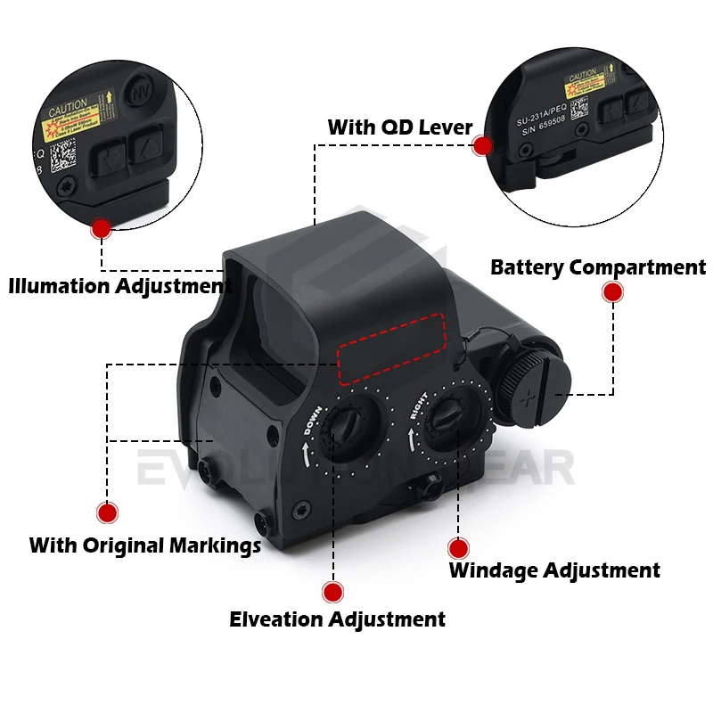 New Evolution Gear EXPS3 558 mira holográfica de punto rojo para Rifle Airsoft y caza, visión nocturna con marcas completas de 20mm