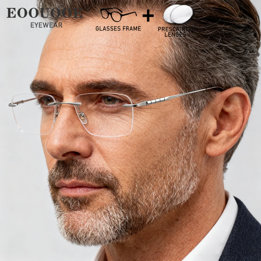 

New Rimless Glasses For Men Pure Titanium Optical Eyewear With Prescription Lenses UV Progressive Myopia Reading Eyeglasses