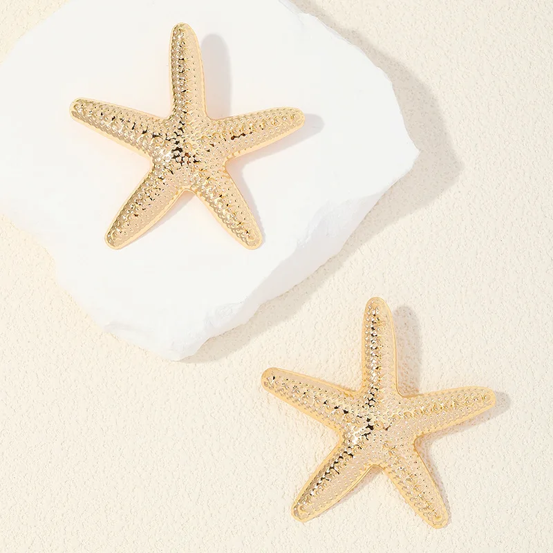 Stud Earrings For Women Metal Geometric Texture Starfish Ear Accessories Party OL Holiday Gift Fashion Jewelry AE176