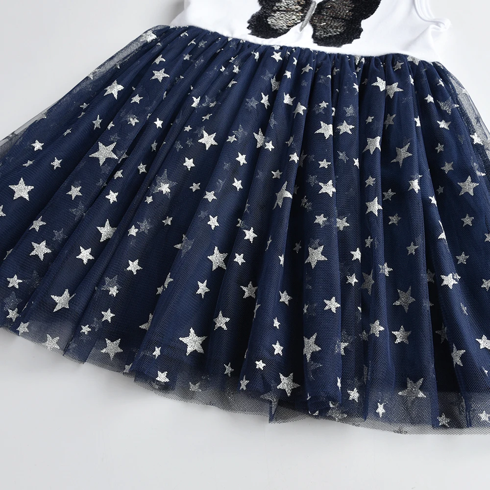 DXTON Girls Butterfly Sequined Dress Kids Sleeveless Summer Infantil Vestidos Children Tulle Mesh Princess Elegant Casual Dress