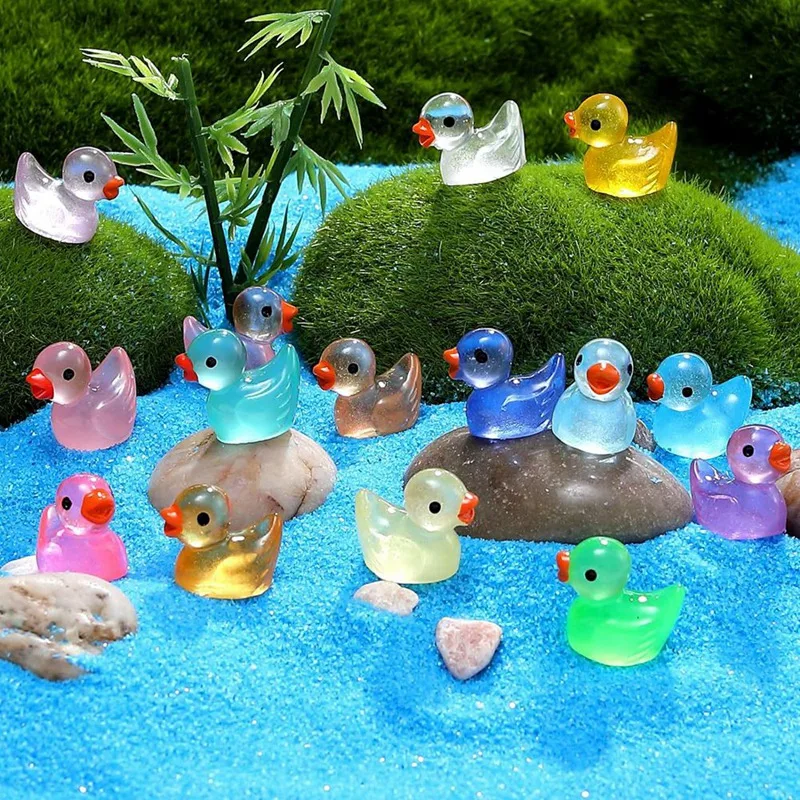 200 buah bebek Resin Mini bercahaya bebek kecil menyala dalam gelap untuk taman Natal pesta ulang tahun DIY dekorasi kerajinan