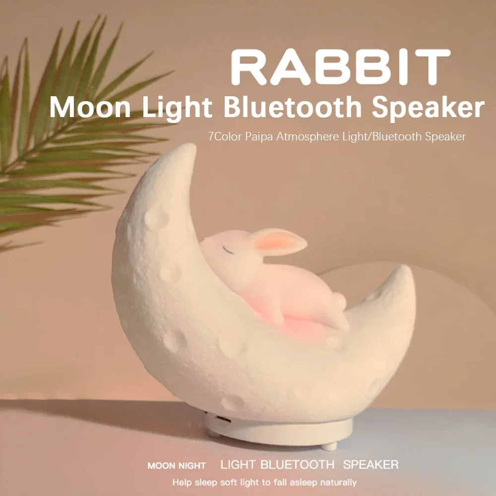 Bluetooth Rabbit Moon Light Speaker - Colorful Atmosphere Light with LED Lights - Perfect for Room Decor