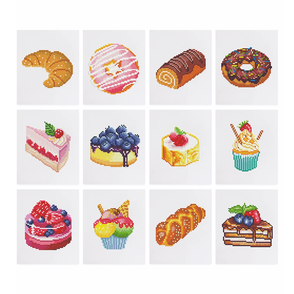 12pc Cute little Cakes Diy Mini Diamond Embroidery Donuts and Croissants 5D Diamond Painting Simple Home Decor Dopamine style
