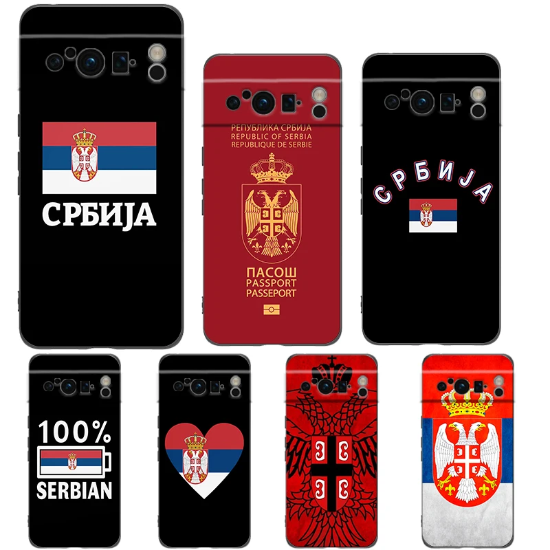 Serbia Flag For Google Pixel 8 7 6 Pro 6A 5G Black Phone Case Soft Shockproof Back Cover Silicone TPU Shell Coque