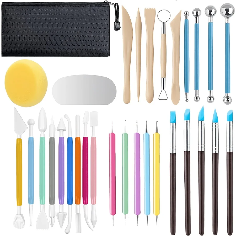 30 Herramientas para Arcilla, Kit de Herramientas para Cerámica, Herramientas para Arcilla de Secado al Aire, Herramientas de Puntillismo para Arcilla Polimérica, Escultura, Modelado y Moldeado de Cerámica