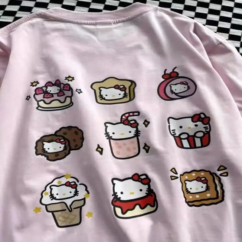

Sanrio Hello Kitty Short Sleeve T Shirt Commuting Vitality Korean Version Pure Cotton Men and Women Cartoon Print Fashion Top
