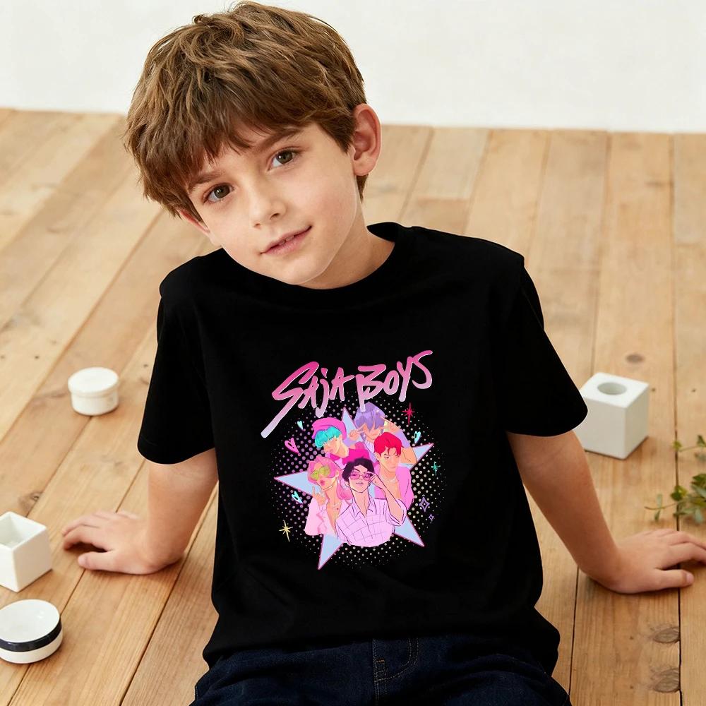 Kaos Anak Laki-laki Kartun Demon Hunters Saja K-pop 2025 Terbaru, Kerah Bulat, Motif Cetak, Fashion Kasual, Atasan Anak, Pakaian Anak