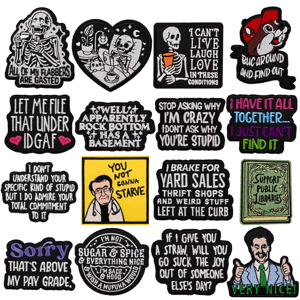 Funny Quotes Embroidery Patch Cartoon Iron On Patches for Clothing Patches Patches On Clothes Badge DIY Sew