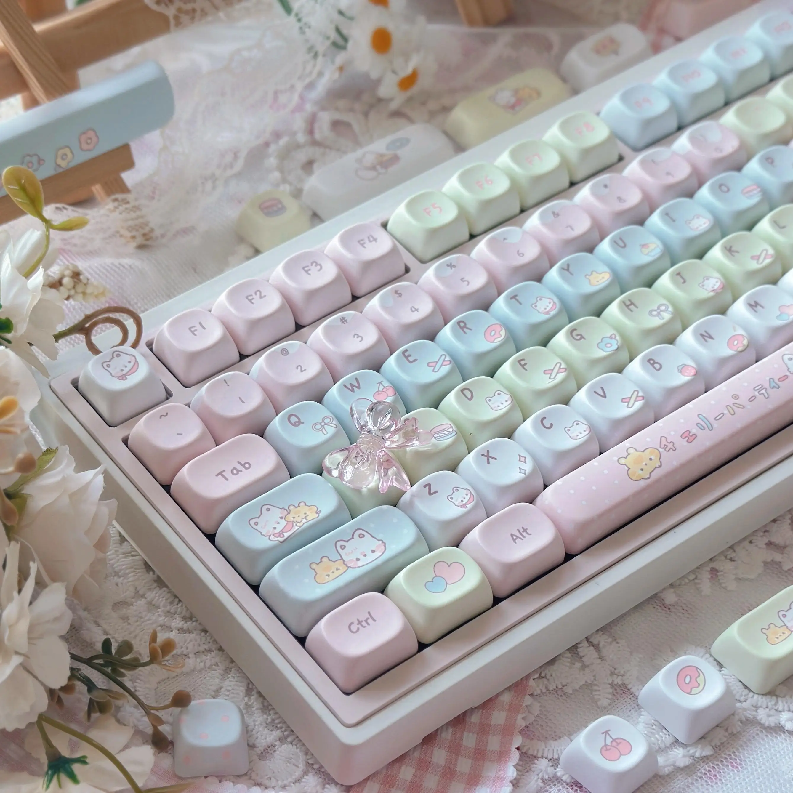 Keycaps Cherry Cream Moa Customized Keycap Cute Personality Pbt Five-Sided Sublimation Alice Layout Iso Layout Rounded Keycaps