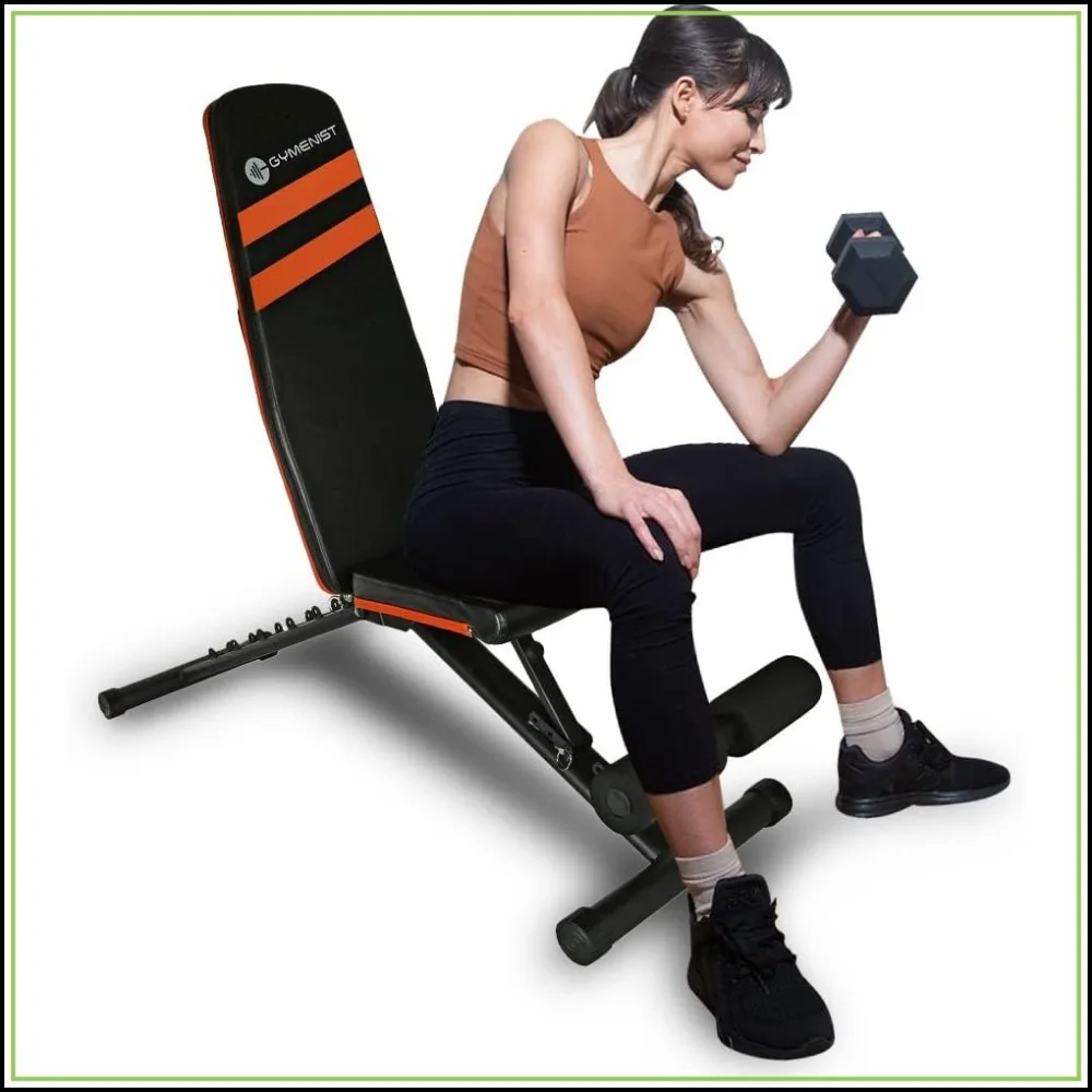 

Adjustable Foldable Workout Bench, No Assembly Needed, Compact & Portable, Black-Orange