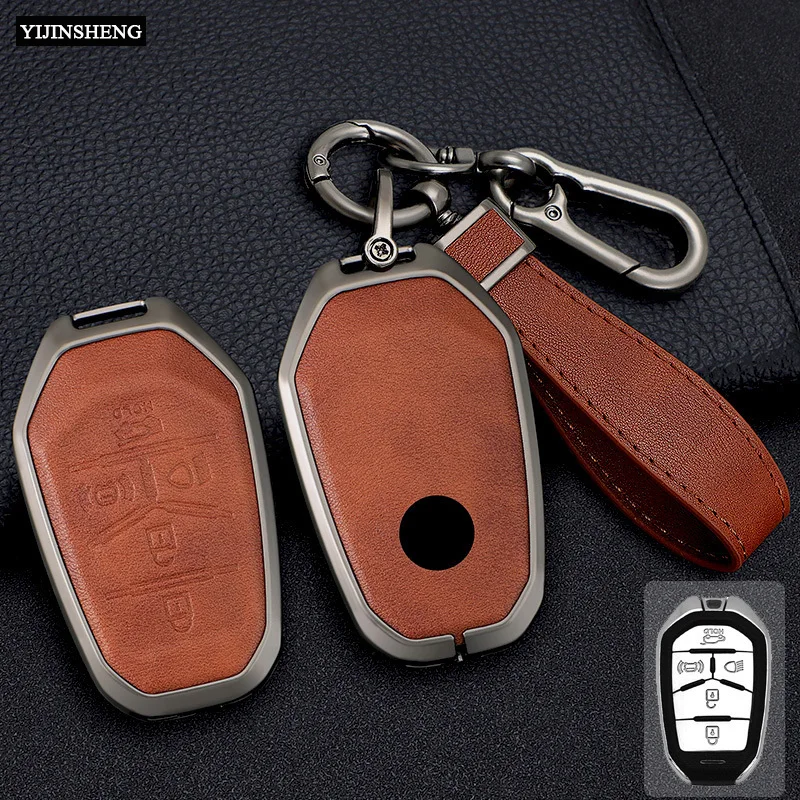 Funda de llave de coche de cuero PU y aleación de Zinc de 5 botones para Ssangyong Rexton Y400 Y450 G4 2020 2021 2022 llave remota inteligente