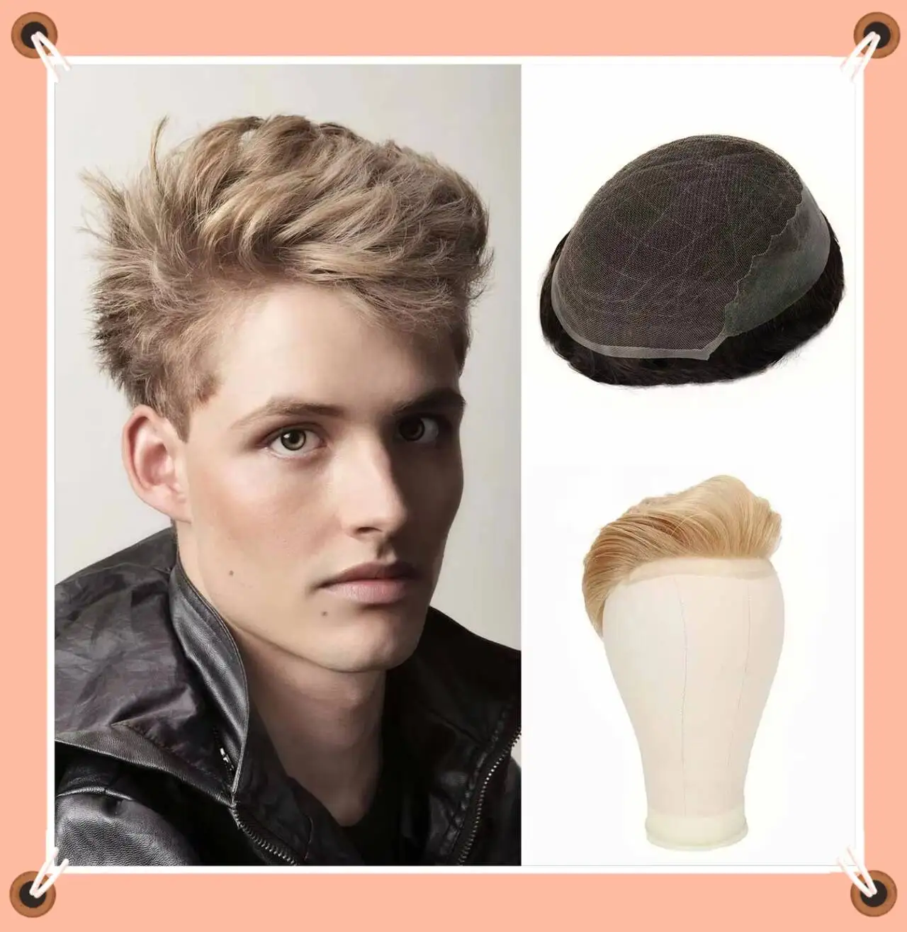 TUL01 Hair System Hybrid Base of Lace and Skin 130% Density Realistic Hairline and Good Breathability Indian Remy Human Hair