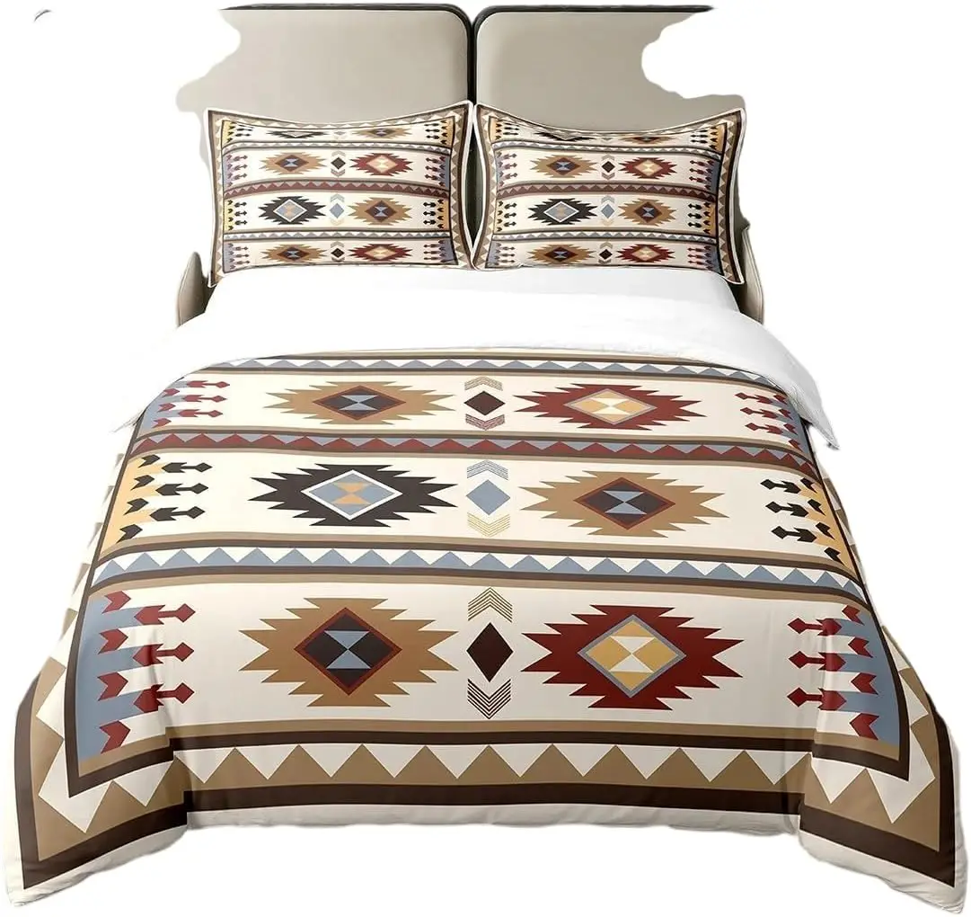 Western Boho Aztec Bedding Set Double Size Ethnic Tribal Arrow Duvet Cover With 2 Pillowcases Southwestern Cowboys