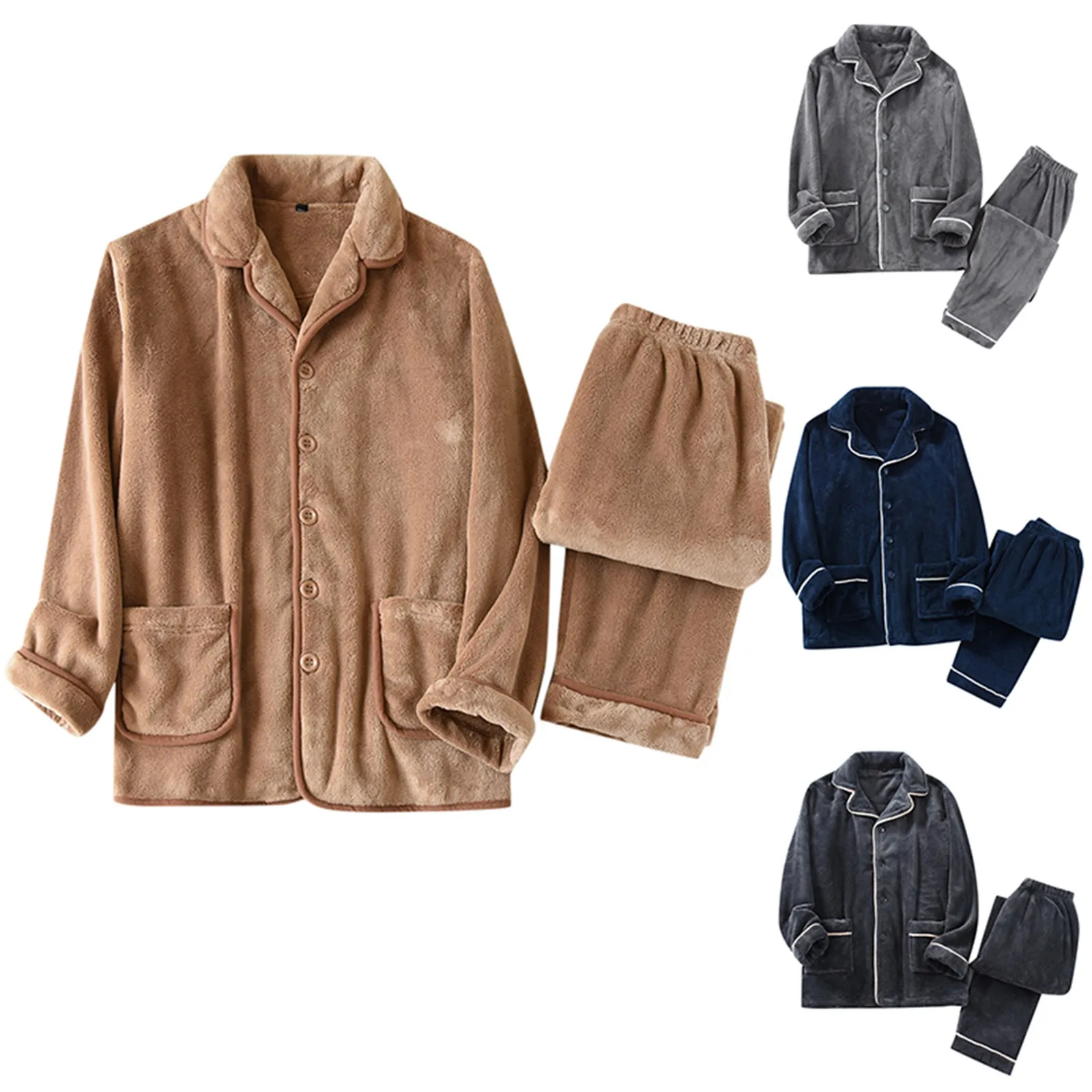 2 قطعة/المجموعة الرجال منامة ملابس نوم الرجال الشتاء سميكة ومزخرفة عارضة الفانيلا منامة مجموعة المنزل ملابس خاصة Ropa De Hombre #5