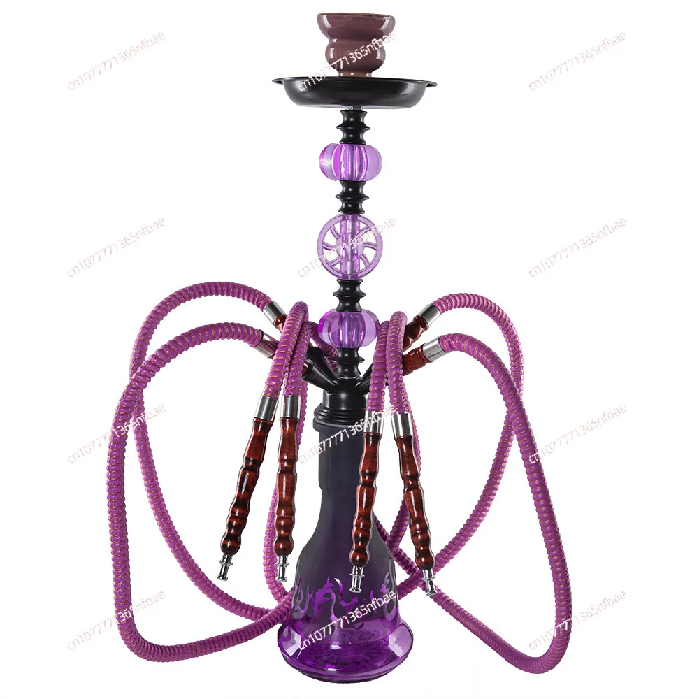 

Luxury Purple Glass Hookah Set Double Hose Four Hose Complete Shisha Pipe For KTV