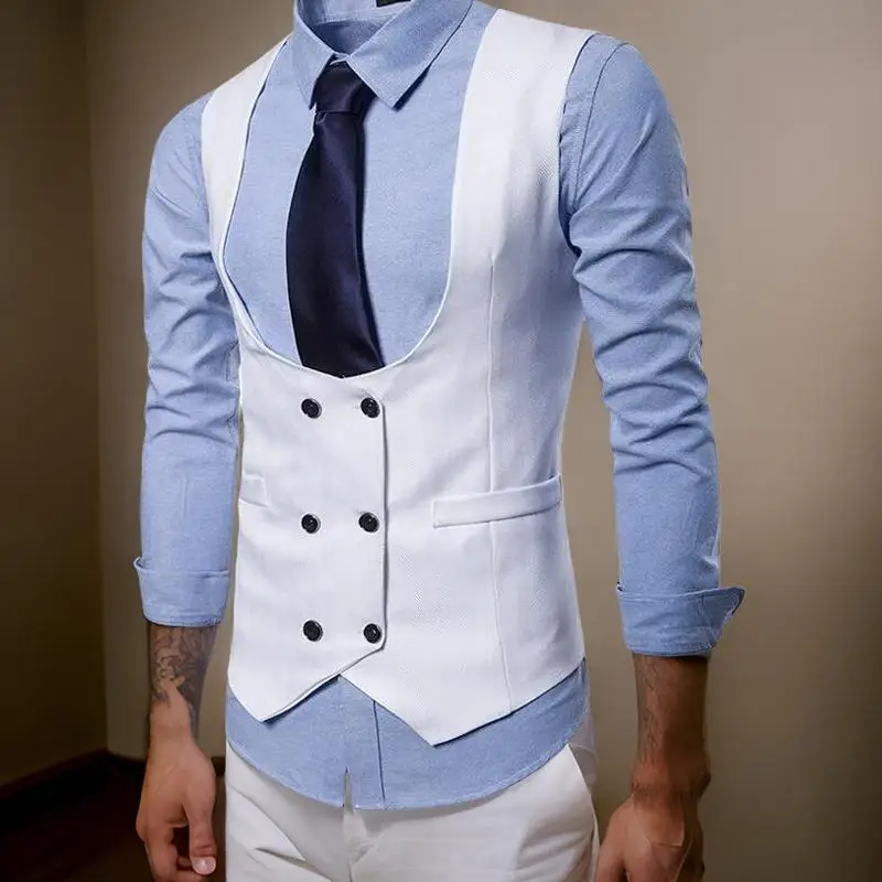 Formal Suit Vest for Men Double Breasted Single 1 Pc Slim Fit Male Waistcoat for Formal Wedding Tuxedo Fashion Coat