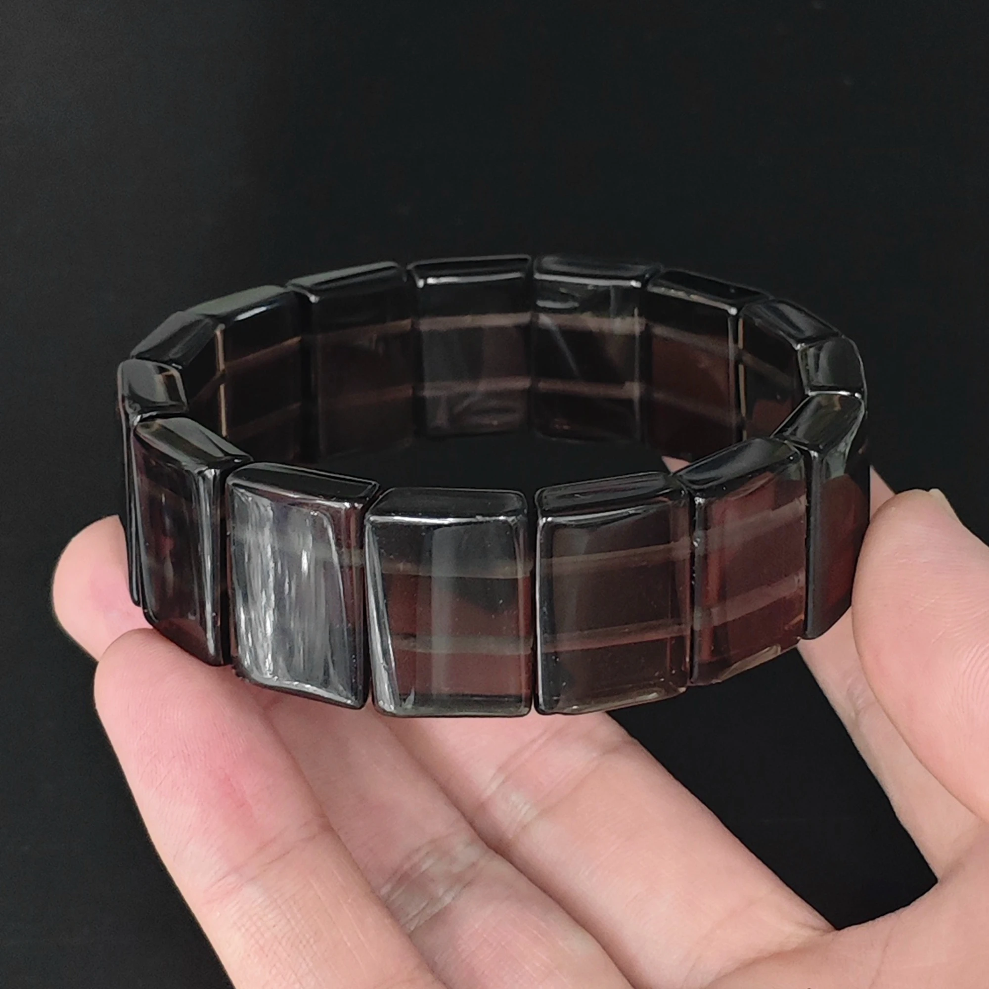 Ice Obsidian Bracelet Natural 20mm Translucent Bar Segment Bangle Flat Gemstone Crystal Stretch Cuff Gift 16-22cm