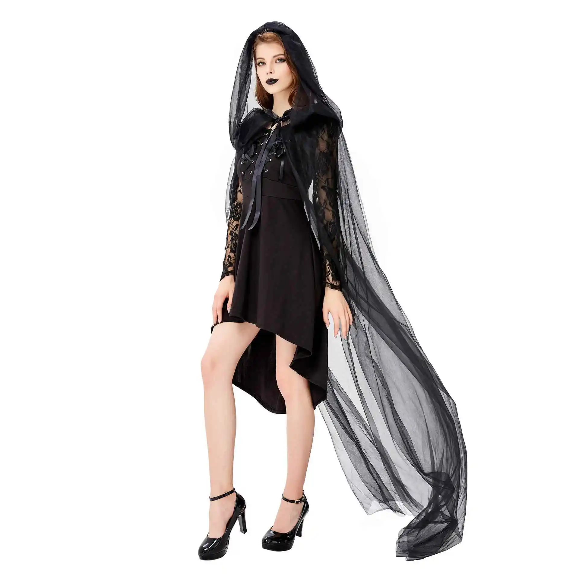 

Long Veil Witch Costume with Evil Tie loween Par Stage Performance k Witch Outfit Women's Faion Traditional Chinese...