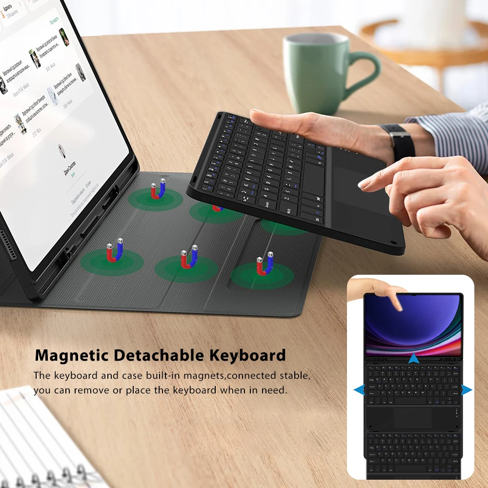 Imagem -03 - Capa de Teclado Magnética para Samsung Tablet Galaxy Tab s9 fe Plus s9 s8 Ultra s7 fe s6 Lite a9 Plus