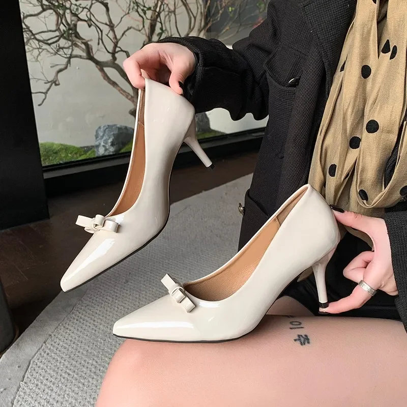 

2025 Brand Ladies Shoes Slip on Women's High Heels Fashion Dress Pumps Women Bow Tie Pointed Toe Shallow Thin Heels Shoes Women