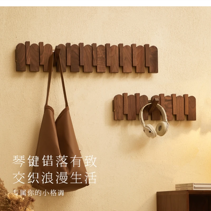 Nordic piano solid wood hook entry porch hanger decorative wall free punch coat and hat hooks