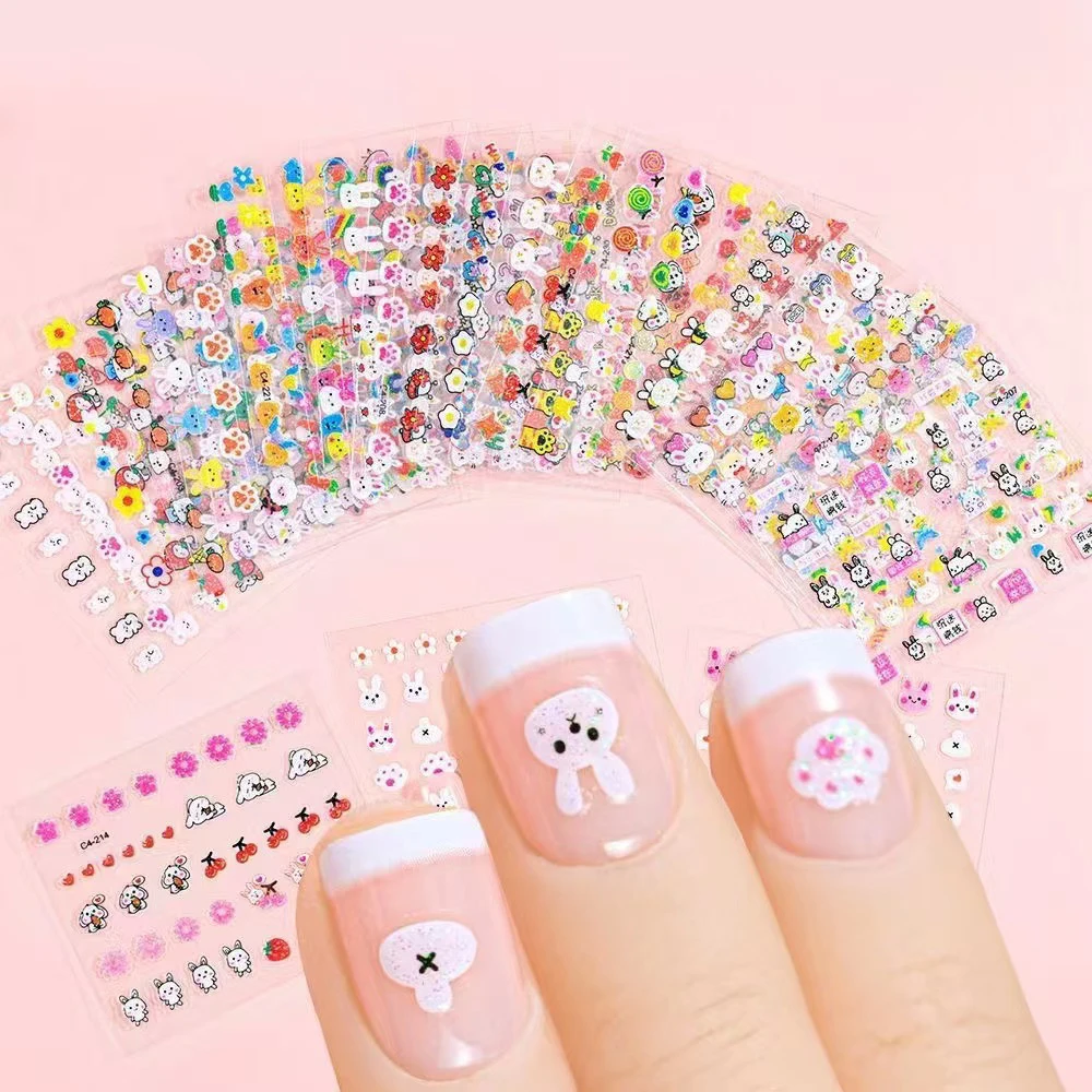 30Pcs Luminous Nail Art Sticker Glow In The Dark Colorful Rabbit Children Decals 3D  DIY Nails Accessorie