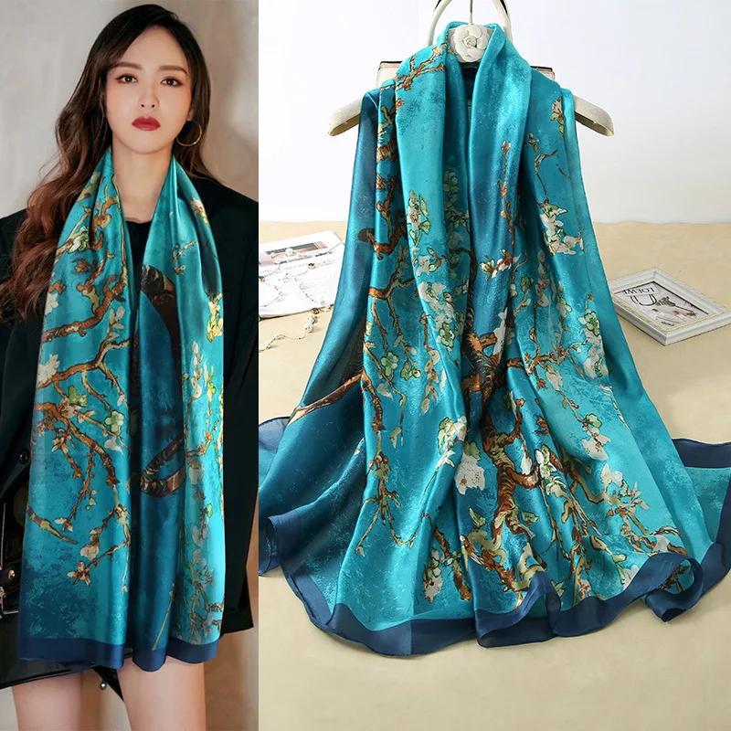 

180*90cm Luxury Classic Sun Protection Women Silk Scarves Female Shawl Chain Print Silk Scarf Lady Wrap Bandanna Muffler Beach