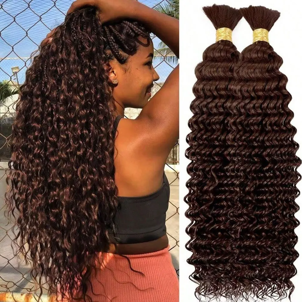 110g 28 Polegada cabelo encaracolado boho para trança sem nós 12a onda profunda em massa boêmio 2 pacotes/pacote cor marrom escuro 100% cabelo humano