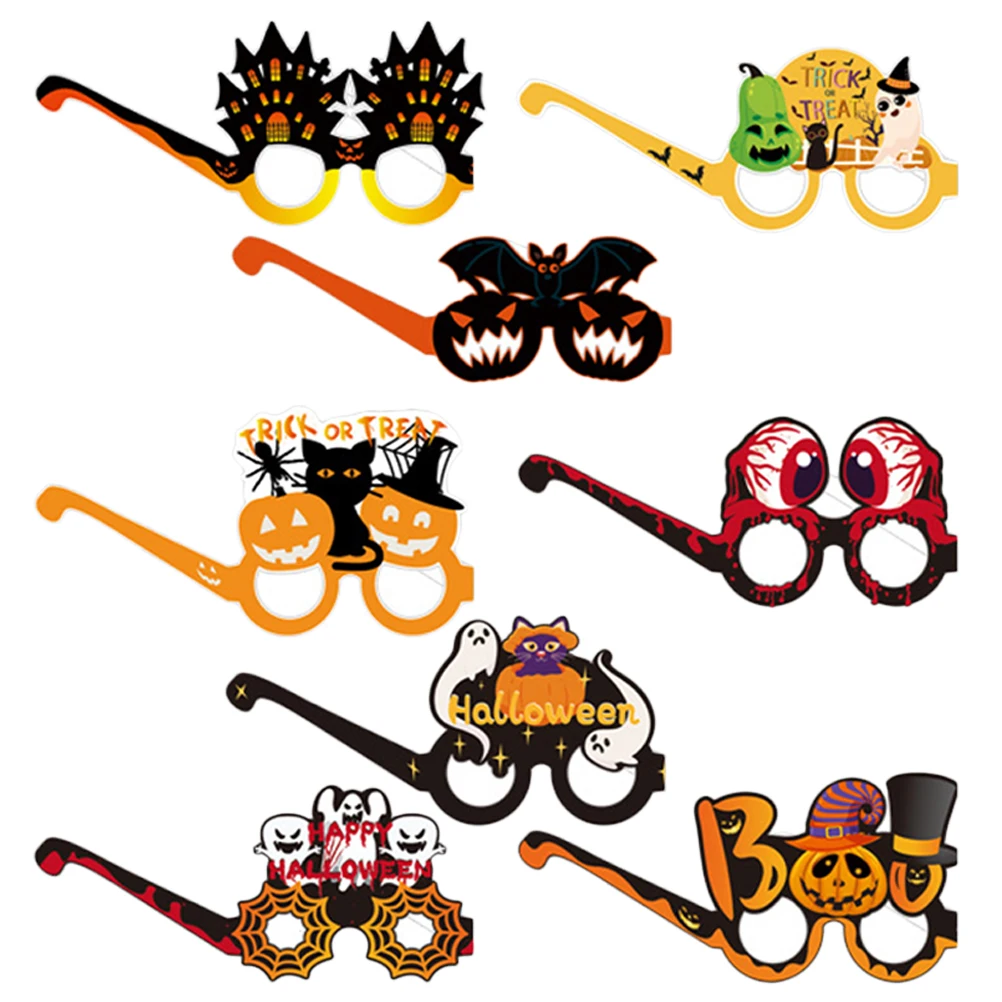 

8pcs Paper Glasses Accessories Halloween Themed Costume Party Eyeglasses Props Cosplay Bright Color Novelty Funny Decorative