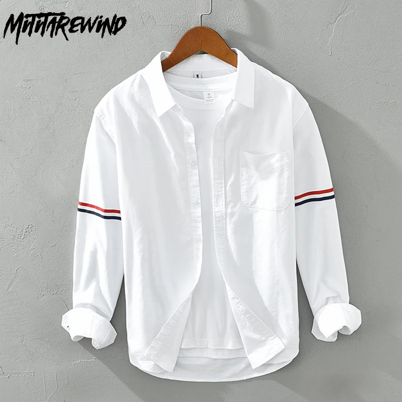 

Spring New Long Sleeve White Shirt Men Daily Casual Pure Cotton Tops Three Bars Designer Shirts Youth Korean Popular Clothes