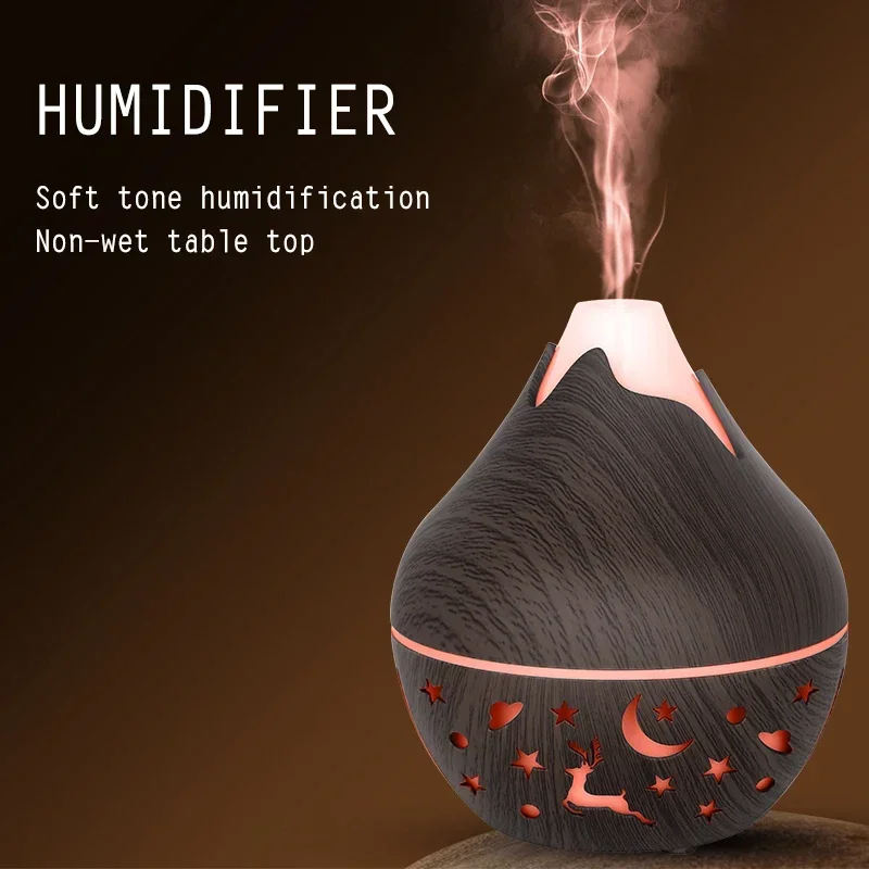 Mini USB Humidifier Wood Grain Aroma Diffuser 7 LED Color Humidifier Capacity Ultrasonic Air Humidifier Cool Mist for Home