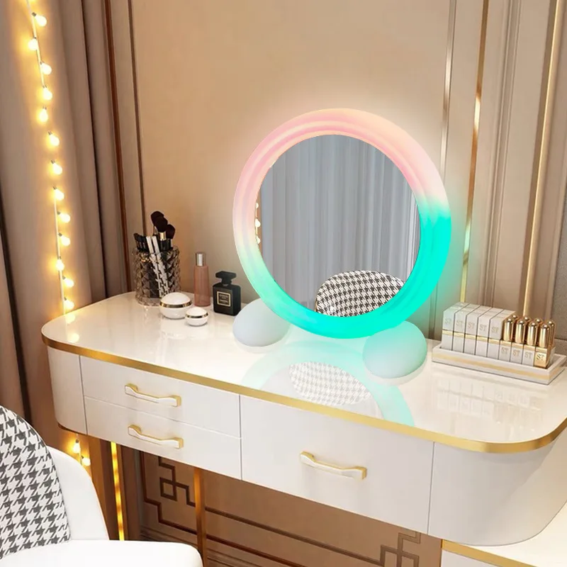 REAQ Rechargeable Makeup Mirror With LED Light Rotational Molding Plastic Finish Home Table Mirror With Remote Control