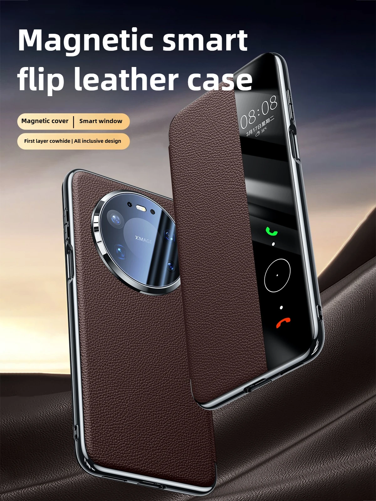 

Luxury Genuine Leather Case for Huawei Mate80 Pro Max New Mate80 Smart Magnetic Flip Cover Case for Mate70 60Pro Full Lens Case