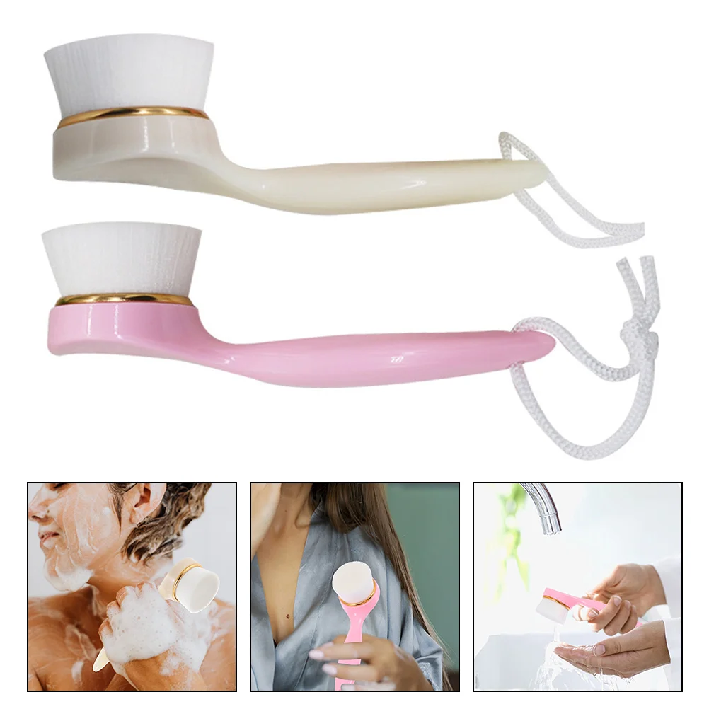 2 stuks gezichtsreinigingsborstel lange steel veilig zacht exfoliërend mee-eter verwijderen gezicht masseren tool draagbare abs vezelwol