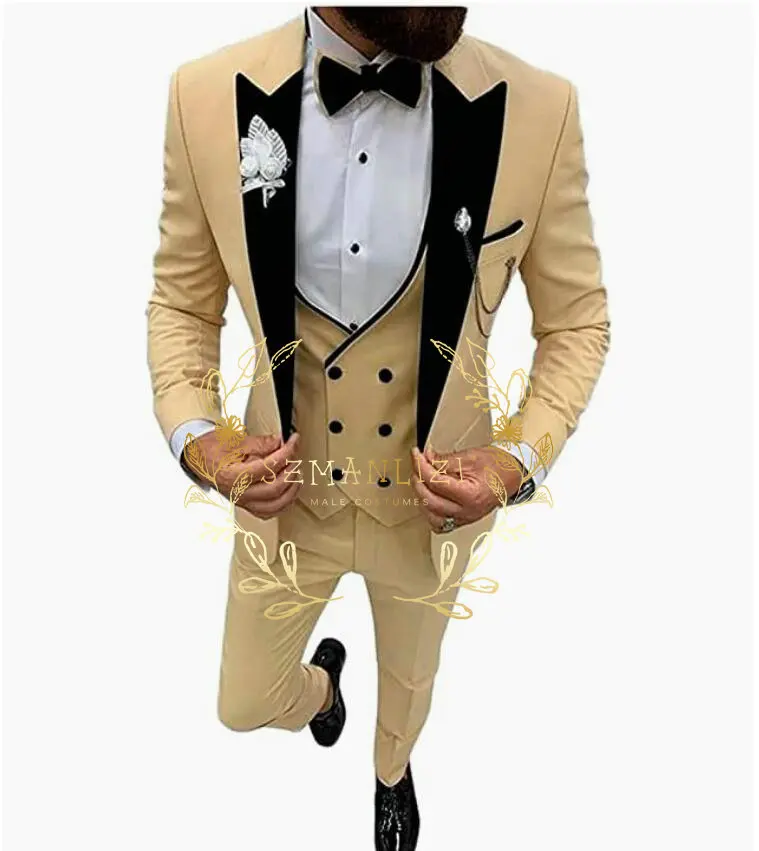 New 2024 Suit Men\'s Suit 3-piece Peaked Lapel Slim-fit Formal Business Groomsman Suit Groom\'s Wedding Dress Costume Homme