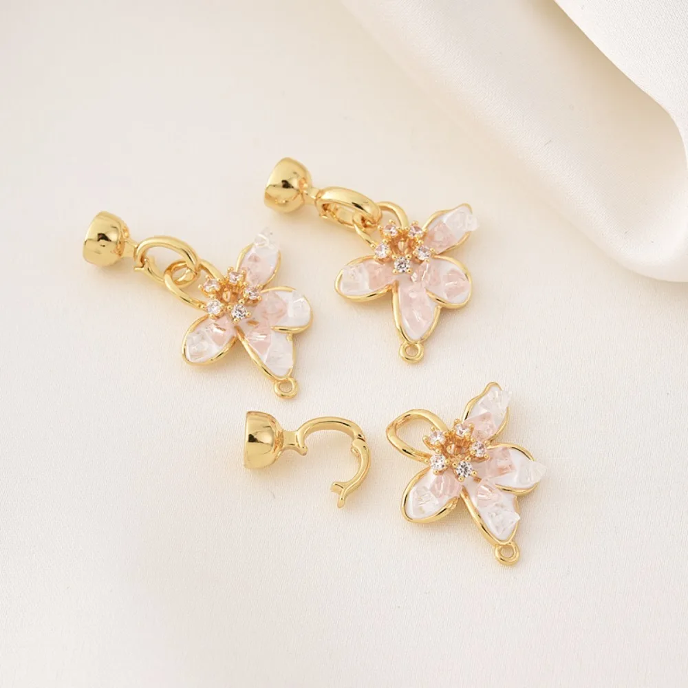 

Copper-plated 18K Gold Oil-dripping Crystal Midsummer Pearl Clasp Diy Handcrafted Bracelet Gardenia Flower Connection Clasp