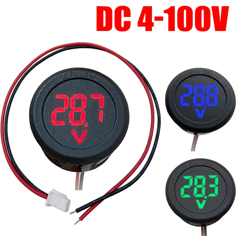 DC 4-100V LED Digital Display Circular Two-wire Voltmeter DC Digital Voltmeter Head Display Reverse Connection Protection 1pc