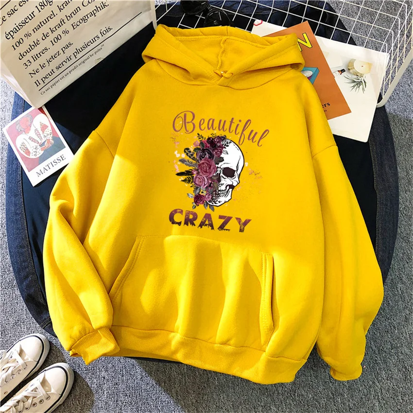 

Autumn Skull Head Rose Hoodie Womens Sweatshirts Casual Pullover Women Hoodies Streetwear punk Oversized Unisex clothing
