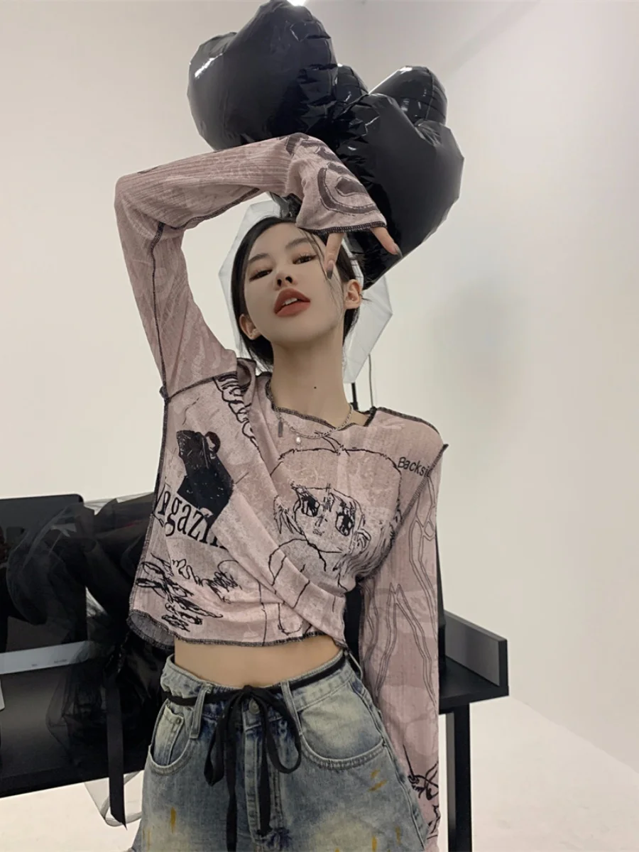 

Slim Fit Long Sve T-irt Women's Summer Thin fiti Print Versatile Sunade Top Street Sle Hooded irt Sve Outer...