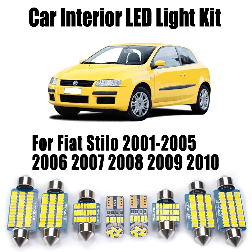 14 Uds Canbus bombillas LED de lectura Interior para coche para Fiat Stilo 2001- 2006 2007 2008 2009 2010 Kit de luz de mapa de puerta de espejo de tocador de maletero