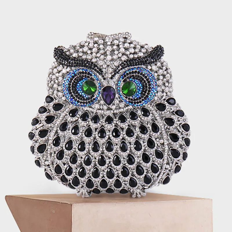 WHTUOHENG Owl Shaped Diamond Evening Clutch Bag New Multi-Colored Rhinestone Bag Crystal Women's Party Lady Prom Mini Handbag