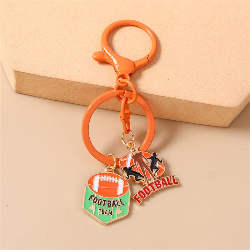 Aihua Niedlicher Emaille American Football Schlüsselanhänger Rugby-Ball Schlüsselring für Frauen Mädchen Handtaschenanhänger DIY Schmuck – Detail 4