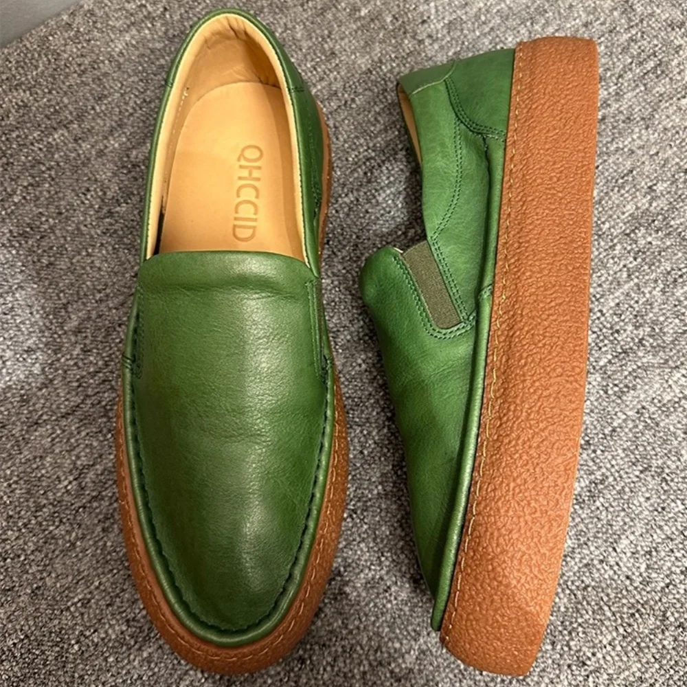 

QHCCID новые мужские лоферы без шнуровки на мягкой платформе, удобные деловые повседневные туфли для вождения из натуральной кожи